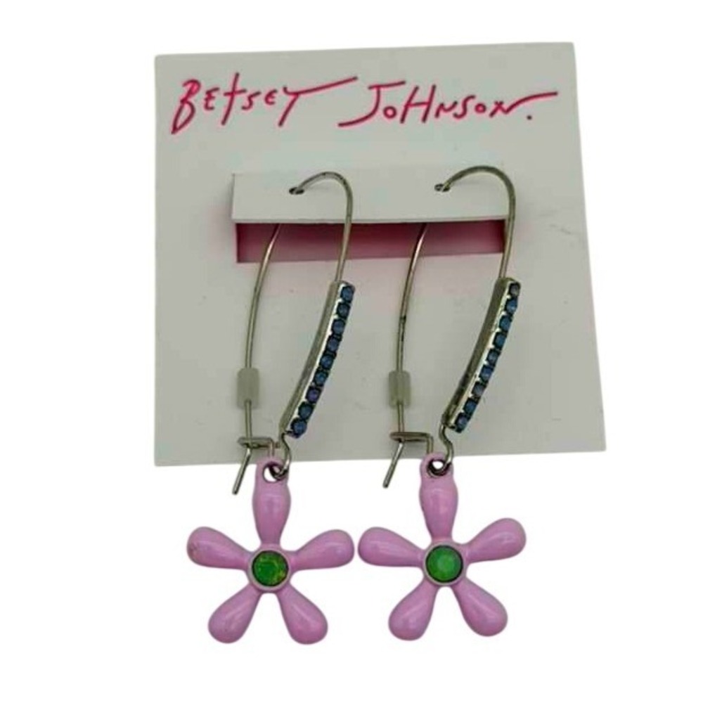 Betsey Johnson Blue Pave Crystal Flower Earrings - Faux Pearl Drop - NWT